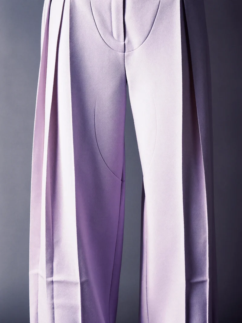 Studio illustrativo dei pantaloni ampi plissettati con cuciture curve